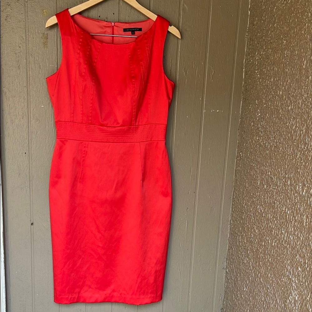 David Meister bright orange Sleeveless Sheath Dress